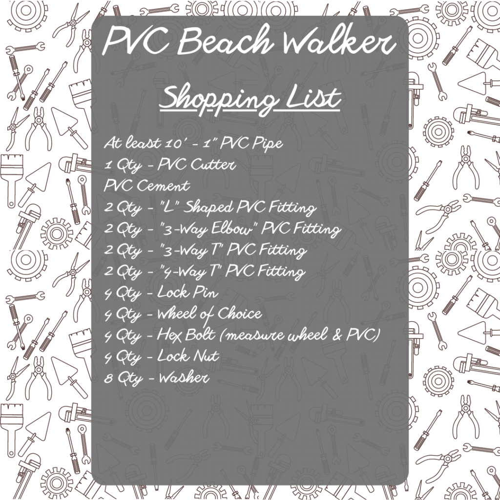 Shopping List for PVC Beach Walker 2.0